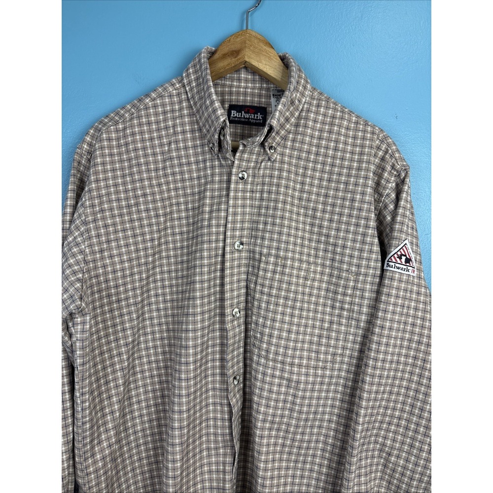 Bulwark Long Sleeve Button Down Flame Resistant Medium Plaid Made In Mexico